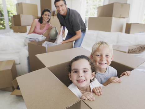 Packed household items prepared for transport by a local van service